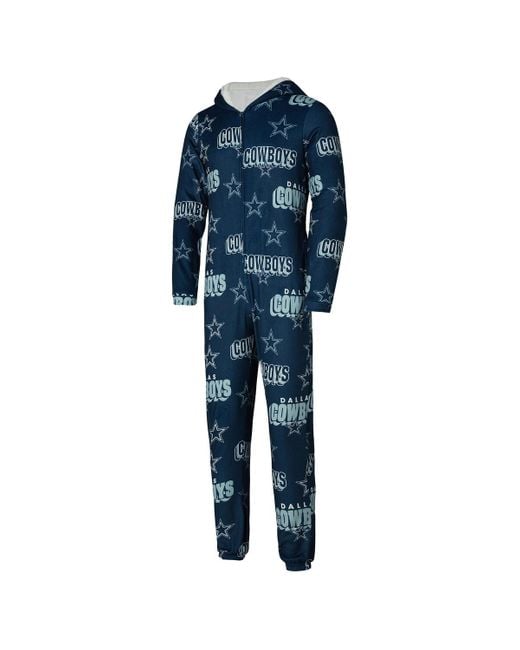 Concepts Sport Blue Dallas Cowboys Roadway Allover Print Microfleece Full-zip Union Suit
