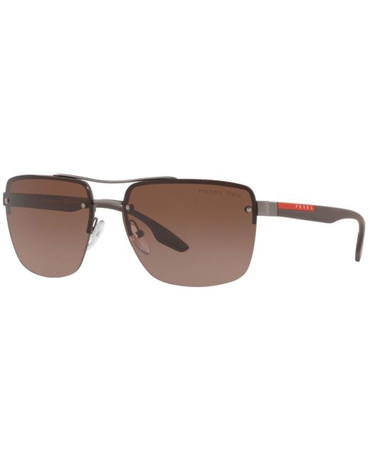 Prada Linea Rossa Brown Polarized Sunglasses, Ps 60us 62 Lifestyle for men