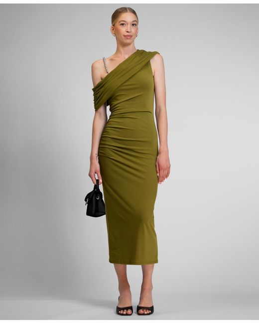 green emerald velvet dress Rachel Rachel Roy Womens High-Neck Fitted Midi Dress Blue S