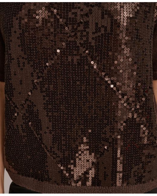 Donna Karan Brown Short Sleeve Sequin Sweater