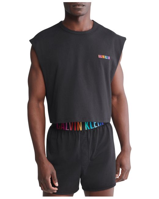 Calvin Klein Black Intense Power Pride Cropped Logo Embroidered Cotton Muscle Tank for men