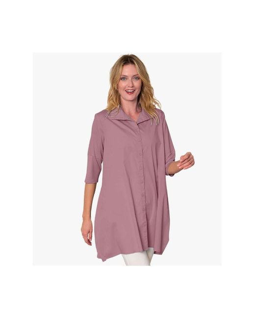 Stella Carakasi Purple 3/4 Sleeve Button-front Cotton Poplin Shirt Top Tiburon Tunic Icon
