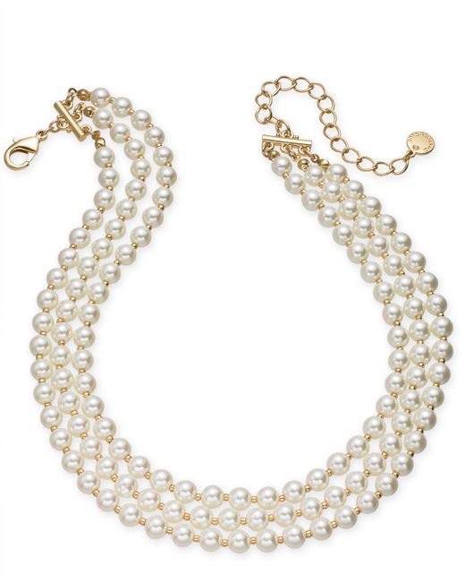 Charter Club Goldtone Imitation Pearl Triplerow Choker Necklace, 16