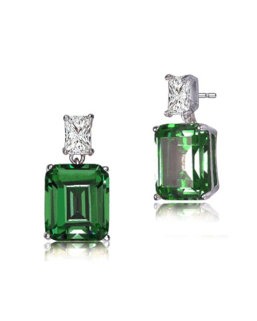 Rachel Glauber Green Classic White Gold Plated Rich Looking Deep Color Drop Earrings
