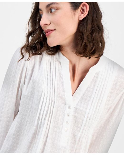 Tommy Hilfiger White 3/4-sleeve Pintuck Tunic Top
