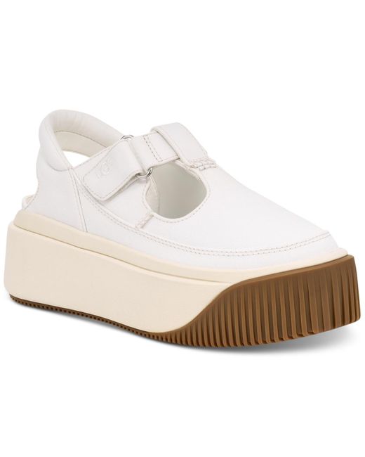 Ugg White Ez-duzzit T-strap Platform Flats