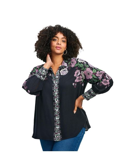Avenue Blue Plus Size La Luna Button Down Shirt