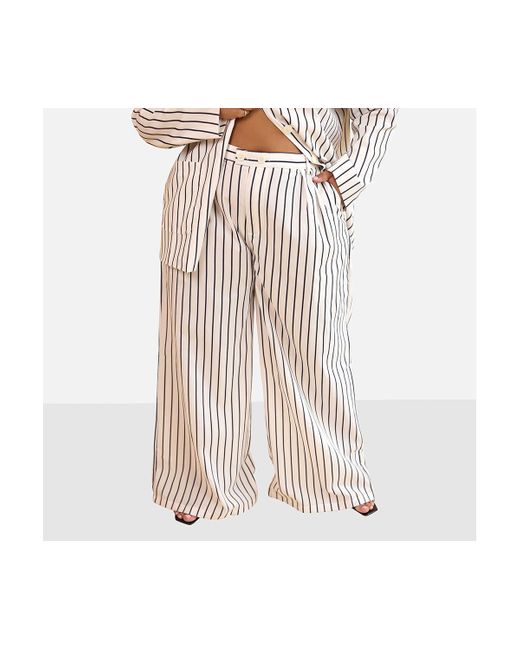 Rebdolls White Plus Size Edith Stripe Wide Leg Pants W. Pockets