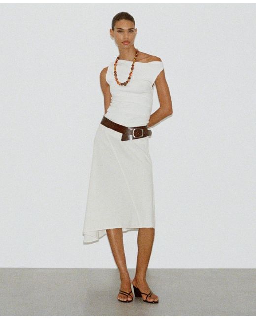 Mango Natural Asymmetrical Cotton Midi Skirt