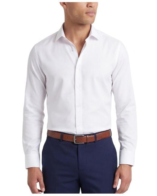 Tom Baine White Performance Stretch Solid Button Down Shirt for men