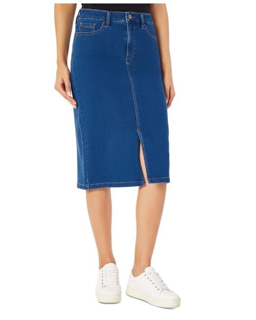 Jones New York Blue Petite Lexington Denim Front-slit Midi Skirt