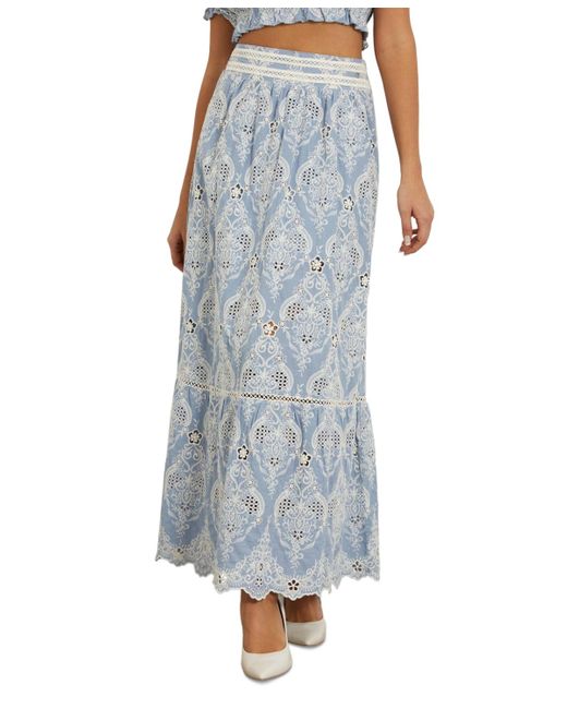 Guess Blue Frida Pointelle Embroidered Pull-on Maxi Skirt