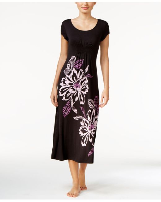 Alfani Black Floral-print Knit Nightgown