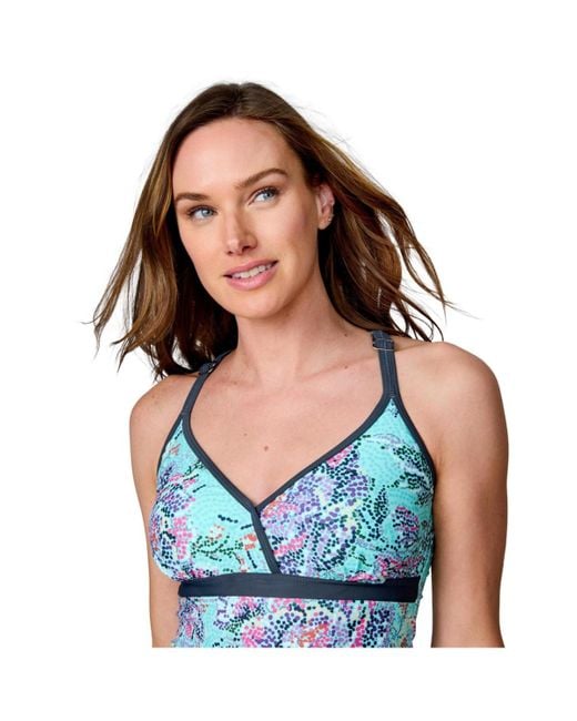 Free Country Blue Macrame Back Tankini Top