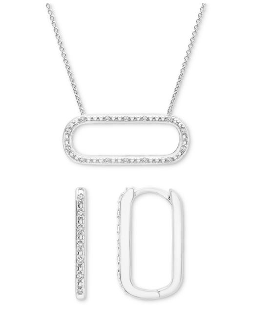 Macy's White 2-pc. Set Diamond Open Link Pendant Necklace & Matching Hoop Earrings (1/6 Ct. T.w.