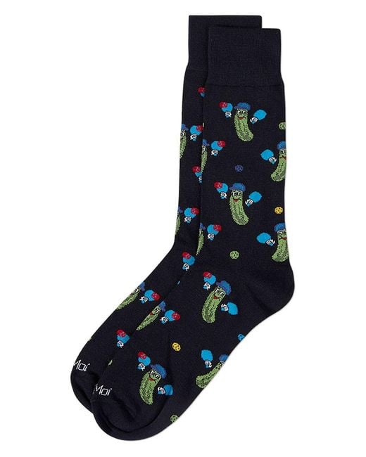 Memoi Blue Pickle Ball Crew Socks for men