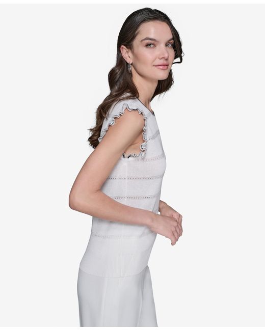 Karl Lagerfeld White Pointelle Knit Sleeveless Top