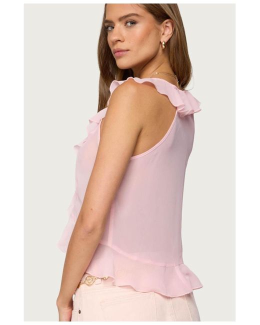 Edikted Pink Roxan Ruffle Chiffon Tie Front Top