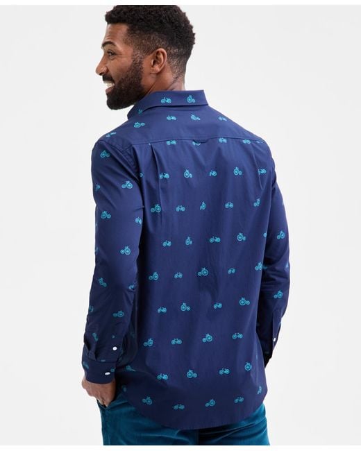 Club Room Blue Long Sleeve Bicycle Print Button-down Shirt for men