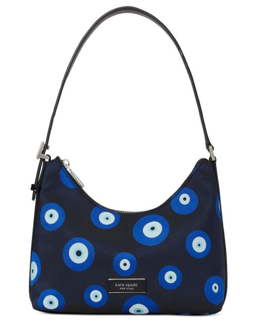 Kate Spade Blue Sam Icon Good Luck Dot Jacquard Fabric Small Shoulder Bag