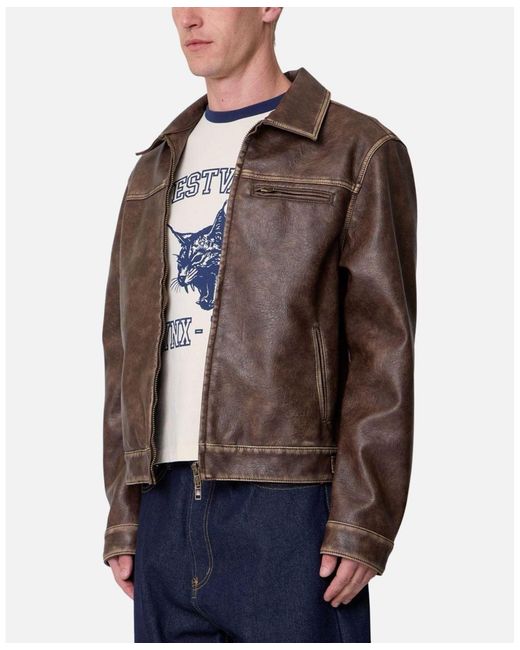 MNML Brown Washed Leather Jacket