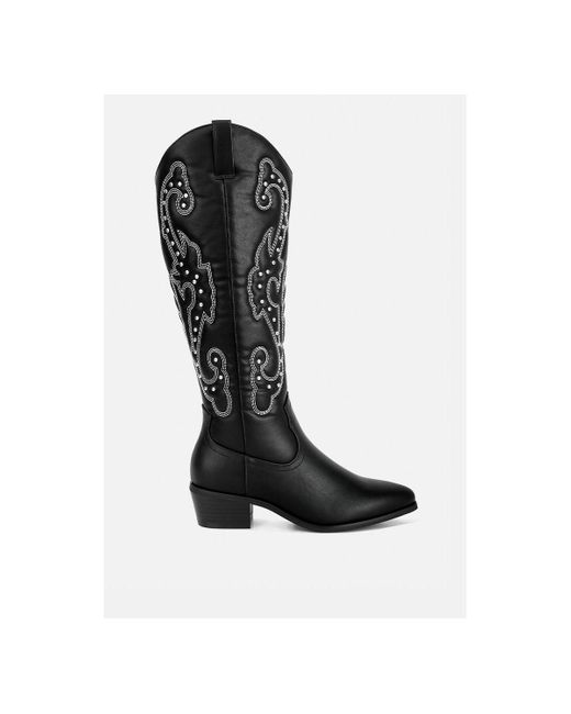 LONDON RAG Reyes Patchwork Studded Cowboy Boots in Black | Lyst