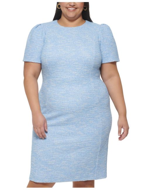 Calvin Klein Blue Plus Tweed Midi Sheath Dress