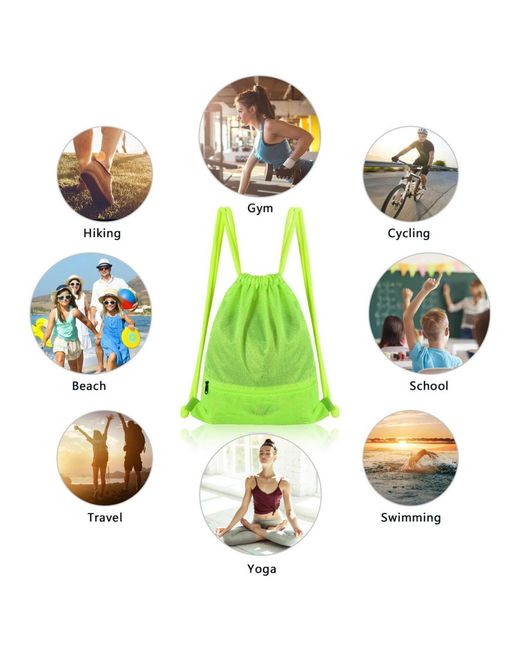 SUGIFT Green Drawstring Backpack String Bag Foldable Sports Sack