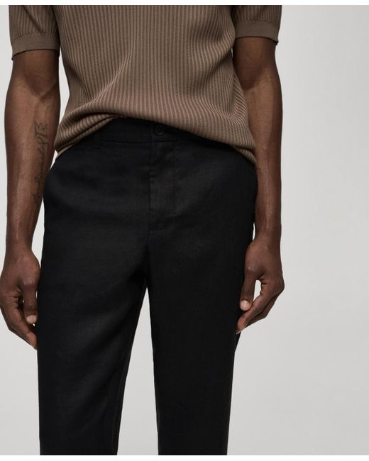 Mango White Slim-fit 100% Linen Pants for men