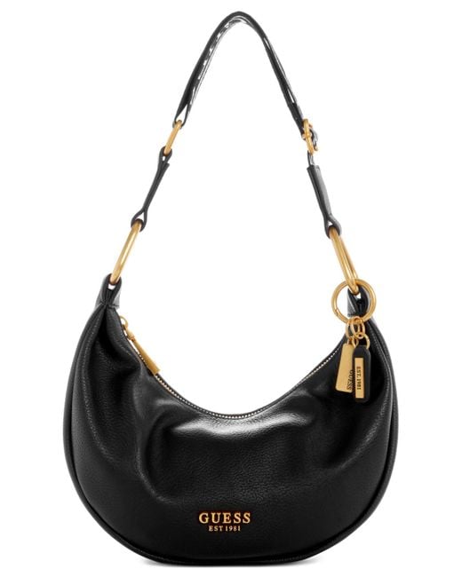 Guess Natalya Small Faux Leather Hobo Bag in Black | Lyst