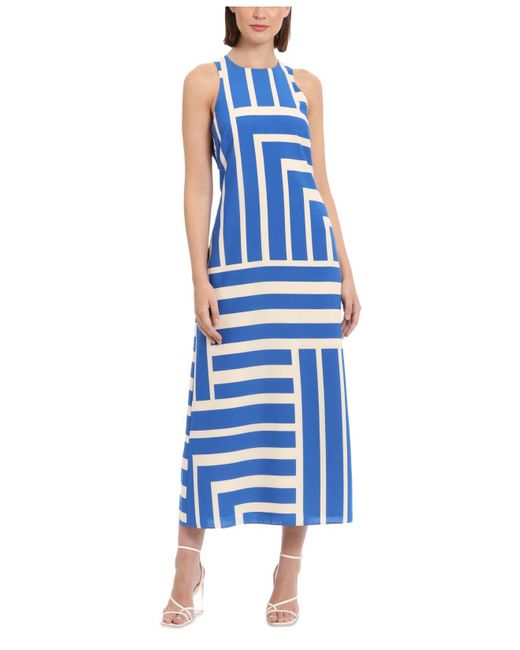 Donna Morgan Blue Striped Sleeveless Maxi Dress