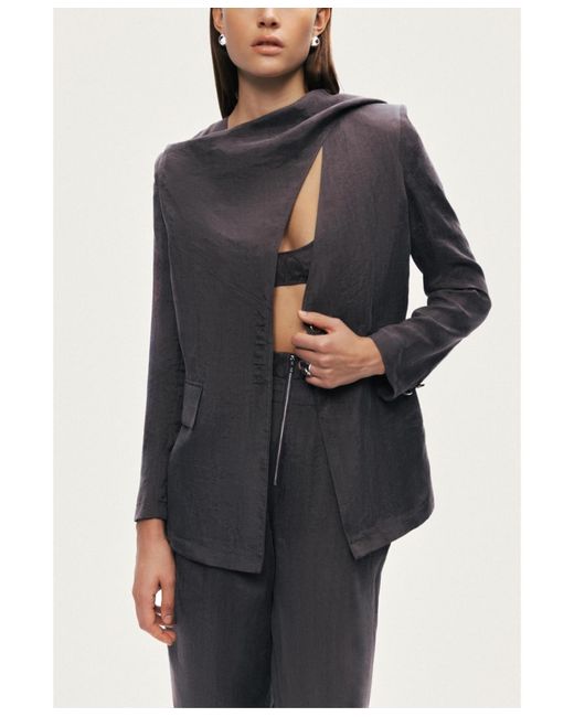 Nocturne Gray Asymmetrical Draped Tailored Jacket