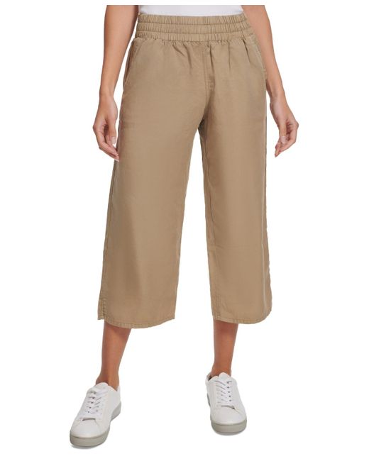 Calvin Klein Natural Petite Cropped Twill Pull-on Pants
