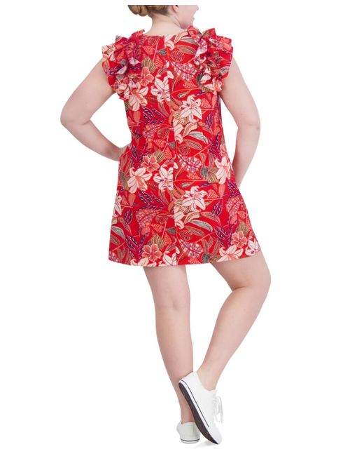 Jessica Howard Plus Size Floral Textured Ruffle-sleeve Dress