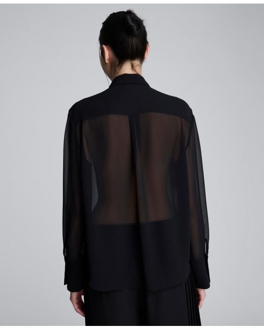 Kenneth Cole Black Pleated Long Sleeve Top