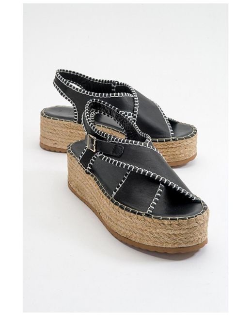 Forever & Always Shoes Gray Bellezza Leather Platform Sandal (