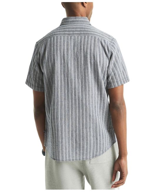 Nautica Gray Short Sleeve Dobby Stripe Button-front Shirt for men