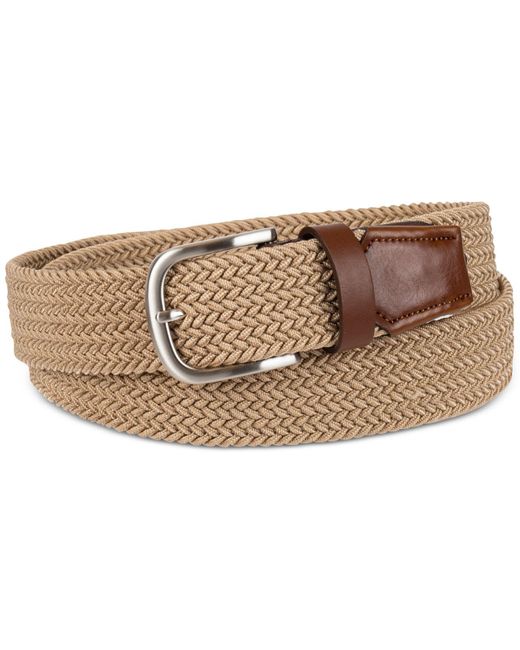 Club Room Stretch Comfort Braided Belt With Faux-leather Trim, Created ...