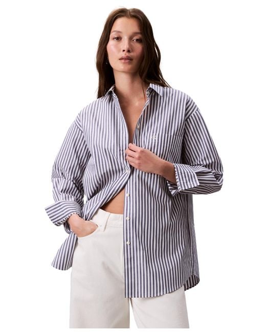 Calvin Klein Purple Striped Cotton Poplin Button-down Shirt