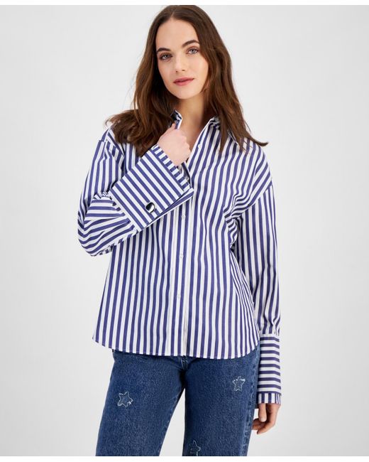 HUGO Blue Striped Button-front Cotton Shirt