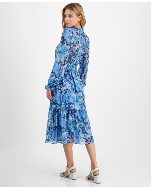 Lucy Paris Blue Trina Floral-print Midi Dress