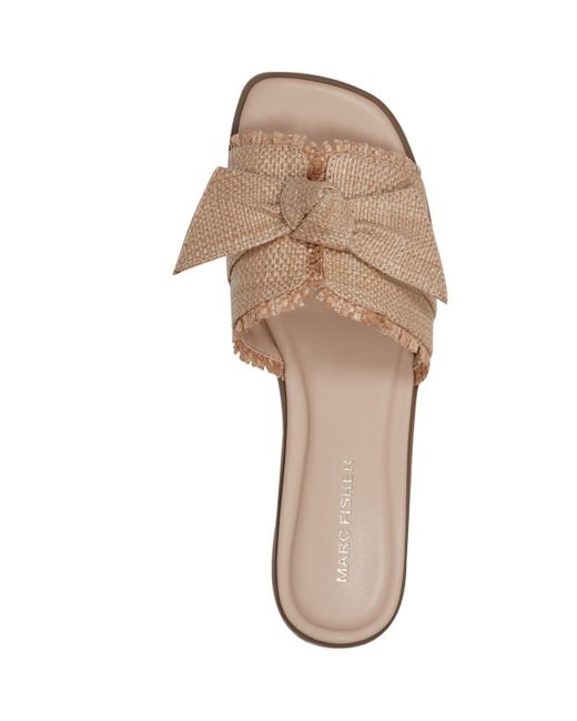 Marc Fisher White Fineya Bow Flat Slide Sandals