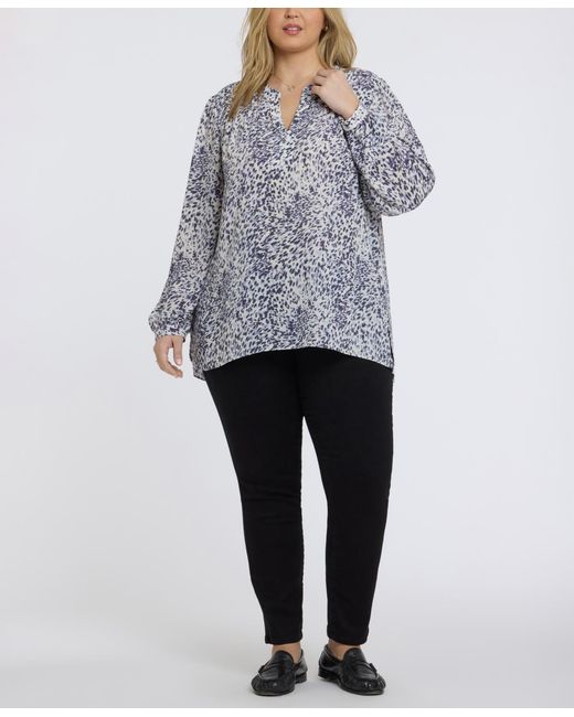 NYDJ Gray Plus Size Trinity Split Neck Top