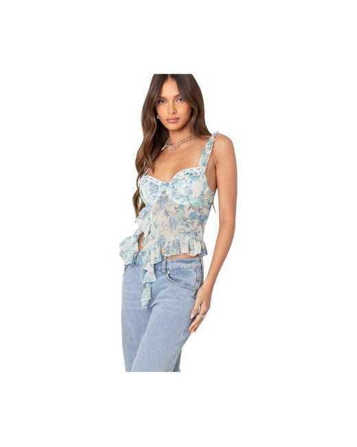 Edikted Blue Cascade Ruffled Bra Top