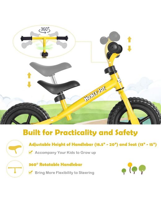 COSTWAY White Kids Balance Bike No Pedal Training Bicycle W/ Adjustable Handlebar & Seat