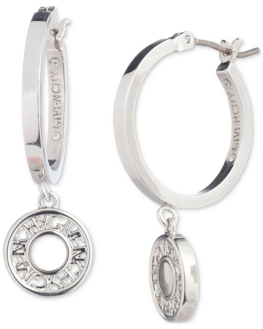 Givenchy White Silver-tone Logo Embossed Coin Charm Hoop Earrings