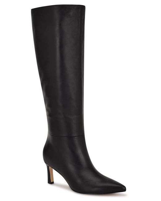 Nine West Black Lorthey Wide Calf Tall Stiletto Dress Boots