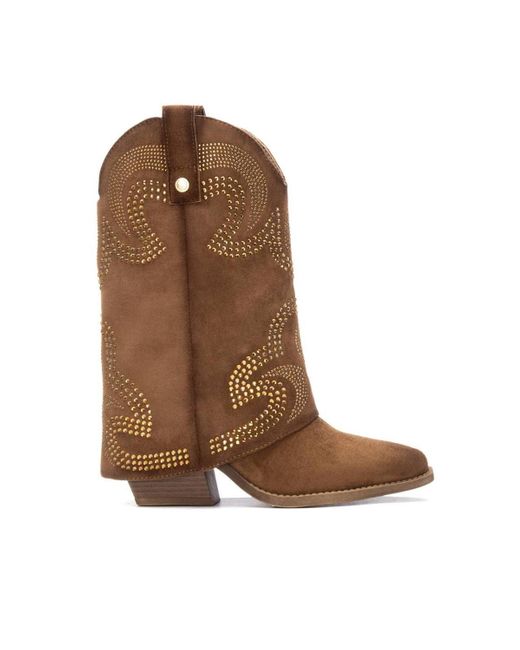 Xti Brown Suede Foldover Booties By