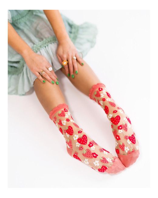 Sock Candy Red Daisy Ruffle Sheer Sock