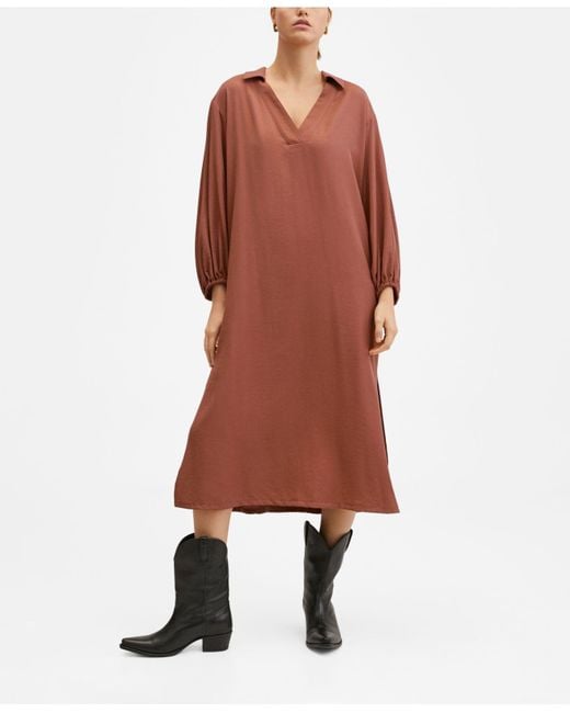 Mango Synthetic Side Slit Dress in Burnt Orange (Orange) Lyst